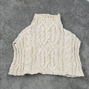 Free People Cream Cable Knit Turtleneck Sweater